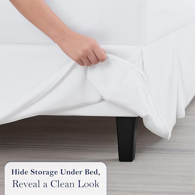 Twin Bed Skirt, Luxury 15 Inch Drop White Pleated Bed Skirt, Double Brushed Microfiber, Box Pleat Design, Wrinkle & Fade Resistant, Easy Fit Tailored Bedskirt for Twin Size Beds
