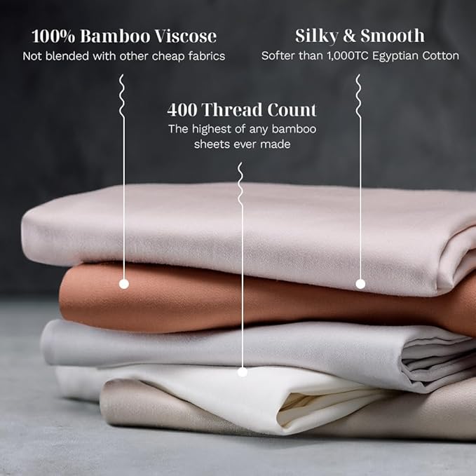 LUXOME Luxury Sheet Set | 100% Rayon (Viscose) from Bamboo | California King - Dune | Deep Pockets | 4-Piece Set (Fitted, Flat, 2 Pillowcases)