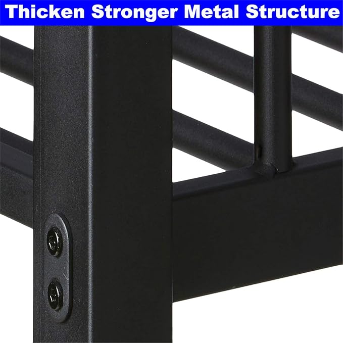 Upgraded Version Thicken Metal Heavy-Duty Queen Over Queen Bunk Bed, Best Industrial Style Stronger Queen Size Bunk Bed Frame with Ladder for Adults, Easy Assembly (Queen Over Queen-A)