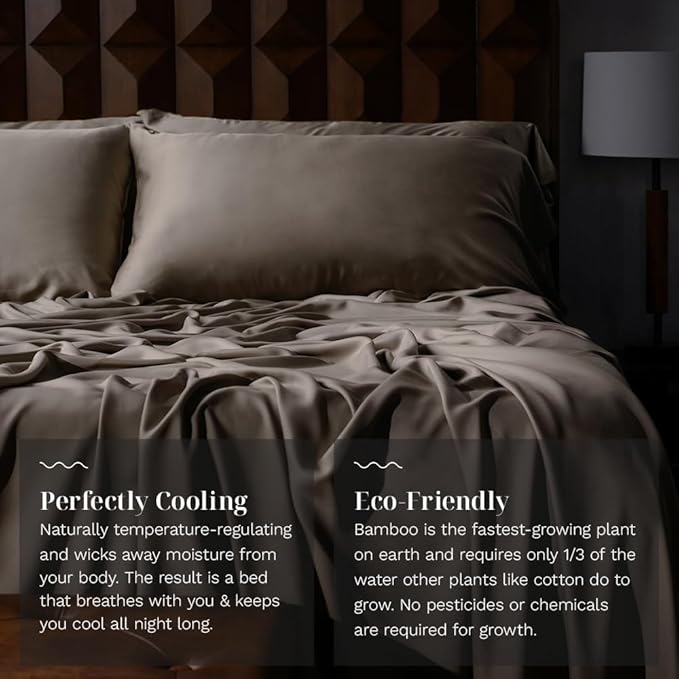 LUXOME Luxury Sheet Set | 100% Rayon (Viscose) from Bamboo | California King - Truffle | Deep Pockets | 4-Piece Set (Fitted, Flat, 2 Pillowcases)