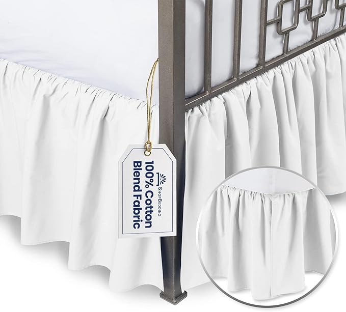 BLISSFORD White Bed Skirt Twin XL Size 18 inch Drop - with Split Corners - Cotton Blend Ruffled Bed Skirt, Dust Ruffle with Platform, White Twin XL Bedskirt, Machine Washable