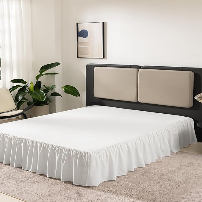 TSUTOMI Ivory Bed Skirt Twin Size Ruffled Bed Skirt with Split Corners, Twin Bed Skirt 14 Inch Drop,Twin Size Bed Skirt Ivory for Ruffled Bed Skirt with Split Corners, Bed Skirt Twin Size