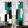 Teal/Turquoise 100% Blackout Curtains for Bedroom 72 inch Length 2 Panels Set White Grey Modern Abstract Geometric Black Out Curtains Room Darkening Window Drapes for Living Room, 42Wx72L