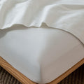 MooMee Fitted Bottom Sheet Only 100% Washed Cotton Linen Like Textured Breathable Durable Soft Comfy Deep Pocket Fits Mattress up to 17" (Off White, Twin)