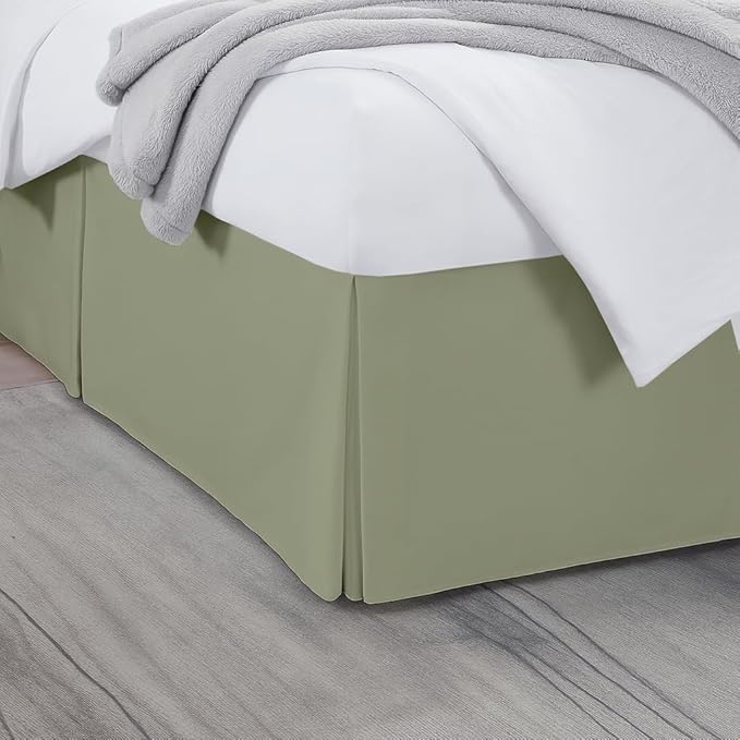 King Bed Skirt, Luxury 21 Inch Drop Sage Pleated Bed Skirt, Double Brushed Microfiber, Box Pleat Design, Wrinkle & Fade Resistant, Easy Fit Tailored Bedskirt for King Size Beds