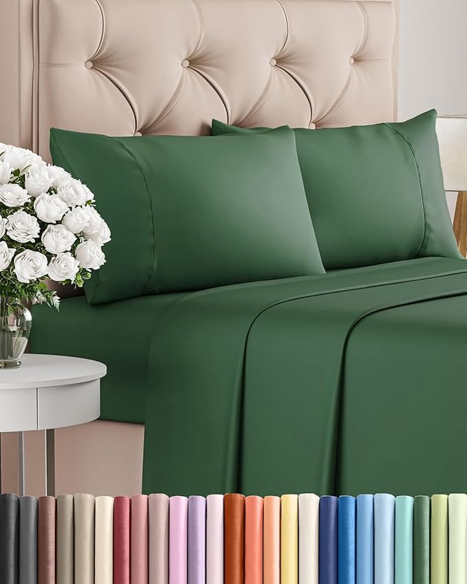 Twin XL 4 Piece Sheet Set - Cooling, Comfy & Breathable - Hotel Luxury Bedding, Includes Fitted Sheet for Women, Men, Kids & Teens - 1 Flat, 1 Fitted Sheet, 2 Pillowcases with Deep Pockets - Emerald