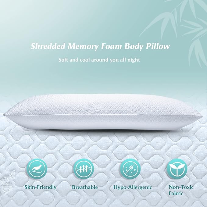 Extra Thick Body Pillow Memory Foam – Long Pillow for Adults – Thicker Inner Case – Soft & Cooling Double Pillowcases, 20 x 54 inches