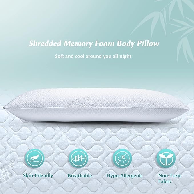 Extra Long Body Pillow Memory Foam 160x50cm – Body Pillows for Anime Pillowcase – with Cooling Cover 20 x 63 inches