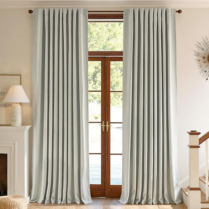 jinchan Chenille Blackout Curtains 96 Inches Long 2 Panels Light Grey Thermal Insulated Curtains for Living Room Bedroom Triple-Weave Noise Reducing Drapes Back Tab Privacy Window Curtains 50x96 Inch