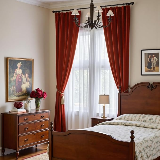 Lazzzy Velvet Blackout Curtains Thermal Insulated Room Window Drapes Super Soft Luxury Curtains for Living Room Bedroom Rod Pocket 2 Panels, Rust Red, 52" W x 90" L