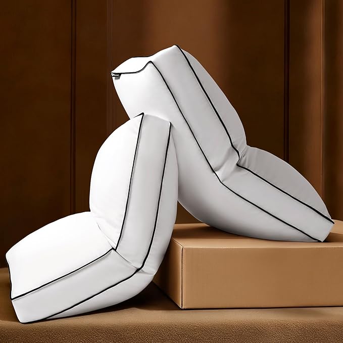 Firm Goose Feather Down Pillow Standard Size Set of 2, Down Surrounded Hotel Collection Bed Pillows for Sleeping with 3 Inch Gusset, 2 Pack, Fluffy Plush for Side Sleepers 20x26 in.