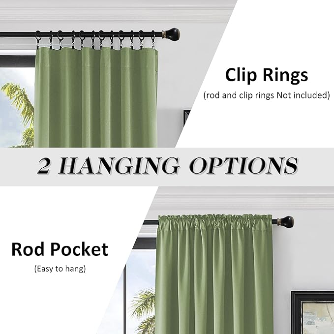 DONREN Patio Door 108 Inches Long Curtain Panels - Ceiling to Floor Extra Long Drape Curtains Window Treatment for Sliding Glass Door (Sage,2 Pieces,W 52 x L108 inches)