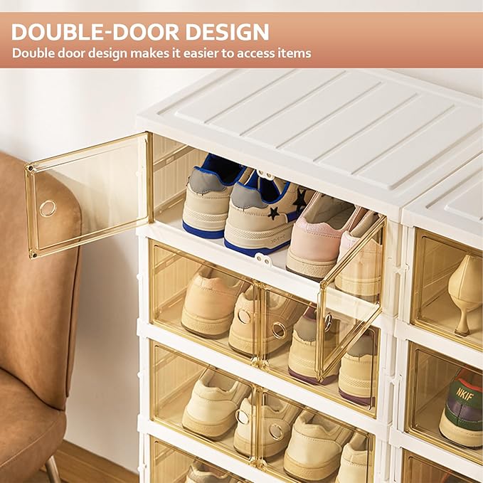 Collapsible Shoe Rack Organizer 9 Tiers-36 Pairs Foldable Shoe Cabinet with Doors, Large Plastic Folding Shoe Cabinet, Easy Assembly Shoe Shelves Organizer for Entryway, Living Room