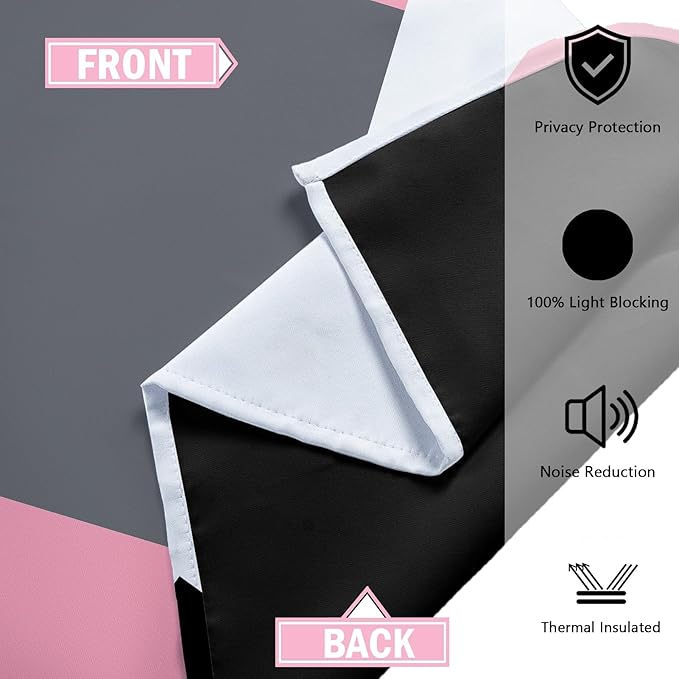 Pink 100% Blackout Curtains for Bedroom 72 inch Length 2 Panels Set Grey Modern Abstract Geometric Black Out Curtains Thermal Insulated Room Darkening Window Drapes for Living Room, 42Wx72L