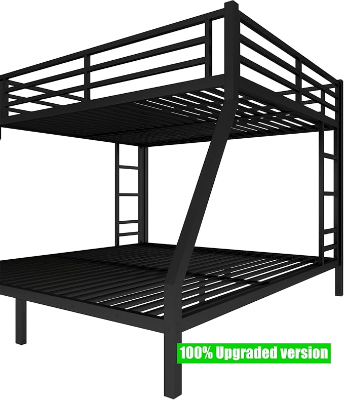 Higher Quality & Stronger Heavy Duty Metal Bunk Bed Frame Queen Over King Size for Adults Teens, Thickened More Stable Steel Bunkbed (Queen Over King)