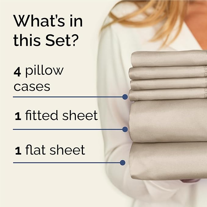 Full 6 Piece Sheet Set - Cooling, Comfy & Breathable - Hotel Luxury Bedding, Includes Fitted Sheet for Women, Men, Kids and Teens - 1 Flat, 1 Fitted Sheet, 4 Pillowcases with Deep Pockets - Wheat