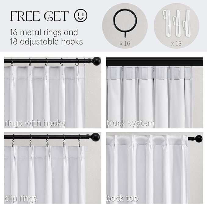 Topfinel White 90 Inches Long Blackout Natural Linen Curtains for Bedroom, Pinch Pleated Sound Blocking Curtains, Decorative Elegant Farmhouse Lined Drapes 2 Panels Set for Living Room Sliding Door