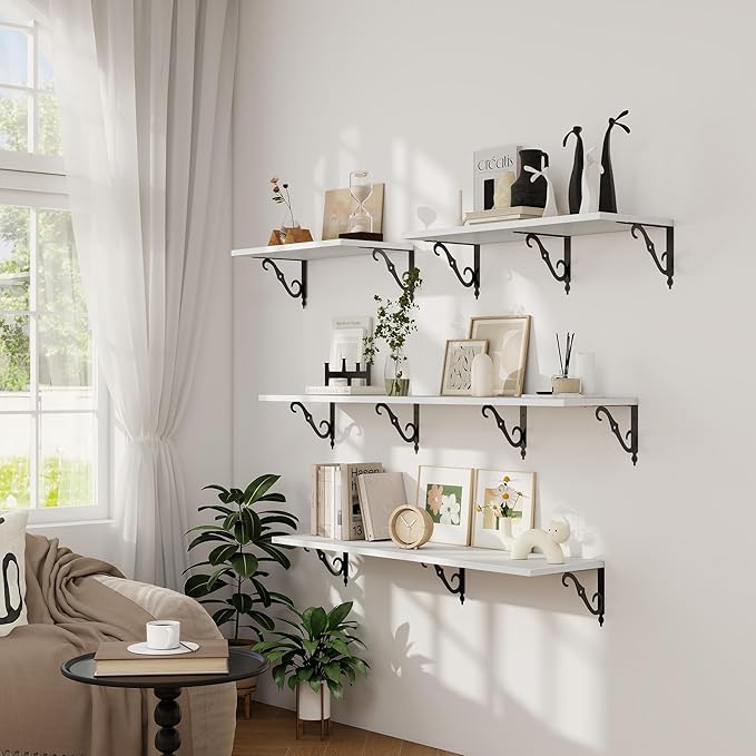 Dreamland Deep Floating Shelves, 36" W x 12" D Wall Shelves Set of 2, Wide Display Shelf Wall Mounted with Brackets, Bookshelf for Living Room, Bathroom, Bedroom, White