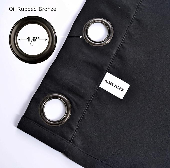 MIUCO 1 Pair Thermal Insulated Grommet 52-Inch-by-95-Inch Blackout Window Curtain Panels with 2 Tie Backs, Black