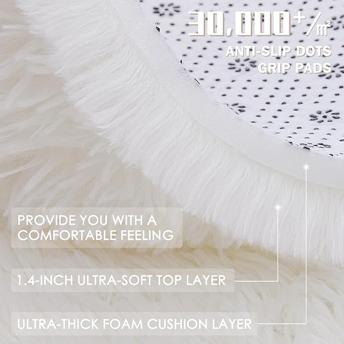 OLANLY 6x9 Machine Washable Large Area Rugs for Living Room, Bedroom, Soft Fluffy Shaggy Bedside Rug, Indoor Floor Carpet for Kids Girls and Boys, Dorms, Nursery, Home Decor Aesthetic, Ivory