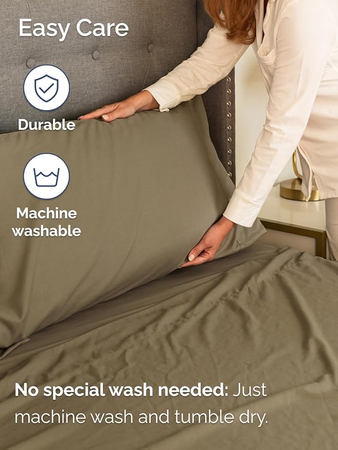 Extra Deep Twin XL Sheet Set - 4 Piece Breathable & Cooling Sheets - Hotel Luxury Bed Sheets Set - Easy & Secure Fit - Soft, Wrinkle Free & Comfy Sheets Set - Khaki Sheet Set with Extra Deep Pockets