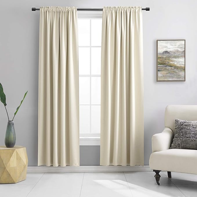 DONREN 84 inche Length Curtain Panels - Light Reducing Thermal Insulated Solid Blackout Curtains/Panels/Drapes for Living Room (Set of 2, 60 inches by 84 Inch, Light Beige)