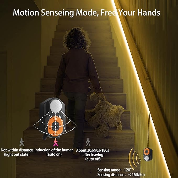 Under Bed Lights Motion Sensor LED Light Strip, 20ft 3 Mode RGB Motion Activated Bed Light with Music Sync and Timer, Color Changing Dimmable LED Light for Bedroom Stair