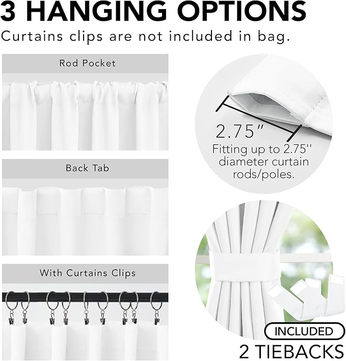 Deconovo Total Blackout Curtains 2 Panels W70 x L84— 100% Blackout, Thermal Insulated, Back Tab, Machine-Washable Drapes, White