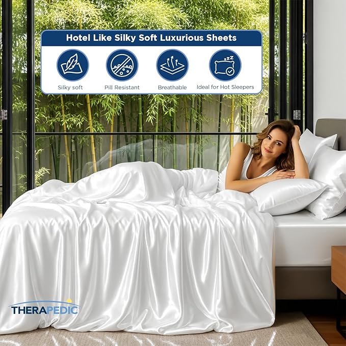 Therapedic 1000TC Split King 7-Piece Sheet Set - 100% Organic Rayon Dervied from Bamboo Blend with Cooling Fiber, Ideal for Hot Sleepers - 16" Deep Pocket Fitted Sheet, Bonus Pillowcases - Dark Grey