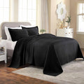 Superior 100% Cotton Basket Weave Bedspread with Shams, All-Season Premium Cotton Matelasse Jacquard Bedding, Quilted-Look Geometric Basket, Full, Black