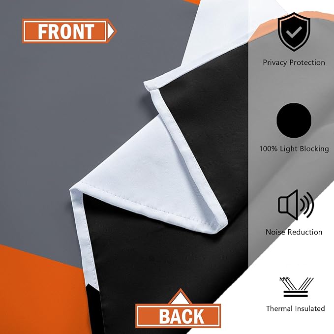 Orange 100% Blackout Curtains for Bedroom 72 inch Length 2 Panels Set White Grey Modern Abstract Geometric Black Out Curtains Insulated Room Darkening Window Drapes for Living Room, 42Wx72L