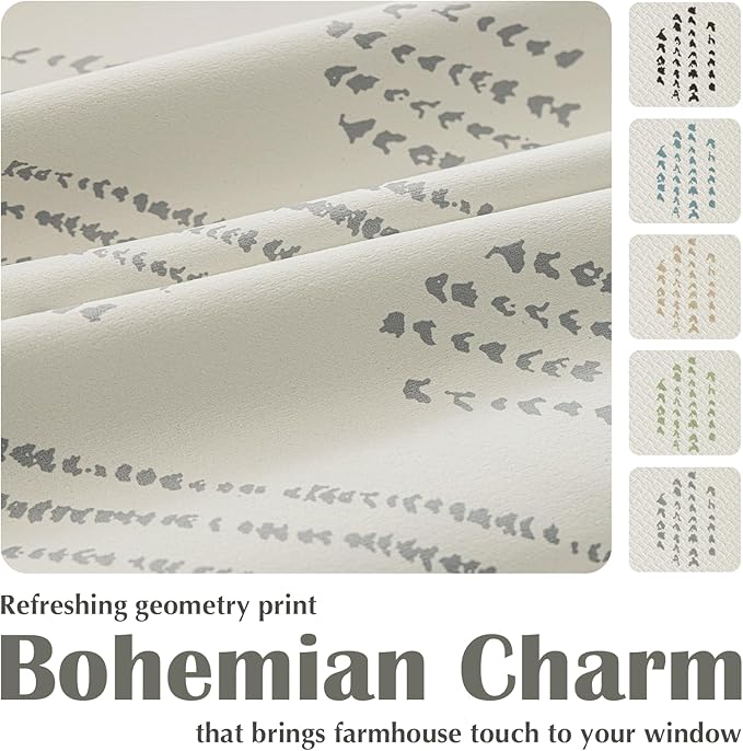 100% Boho Blackout Curtains 72 Inches Long for Bedroom, Grey on Beige Patterned Bohemian Curtains for Living Room, Geometric Striped Thermal Insulated Window Drapes Gromment Top 2 Panels