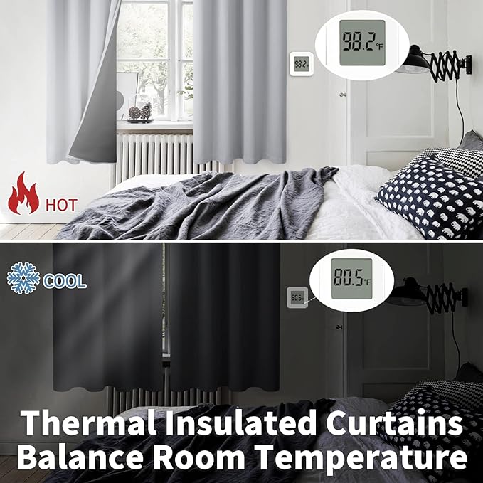 BGment 100% Blackout Curtains for Bedroom with Black Liner, Thermal Insulated Thick Double Layers Total Light Blocking Grommet Window Curtains 84 Inch Length 2 Panels Set (42 x 84 Inch, Light Grey)