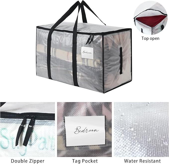 Heavy Duty 93L (24.5 Gallon) Stackable Storage Bins with Fully Openable Lids, Moving Bags Heavy Duty, Clear Plastic Totes for Moving Storage, Home Organization, Closet, Dorm Room 4 Pack