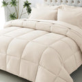 JOLLYVOGUE Oversized King Comforter Set, Ultra-Soft Bed in a Bag Oversized King Size 7 Pieces, Oeko-TEX Certified Bedding Set with Down Alternative Comforter, Sheets, Pillowcases & Shams, Beige