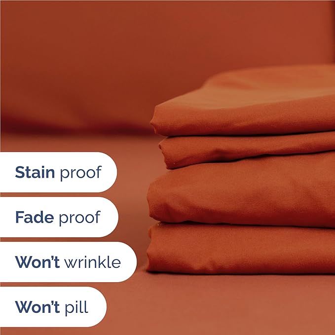 Twin XL 4 Piece Sheet Set - Cooling, Comfy & Breathable - Hotel Luxury Bedding, Includes Fitted Sheet for Women, Men, Kids & Teens - 1 Flat, 1 Fitted Sheet, 2 Pillowcases w/Deep Pockets - Terracotta
