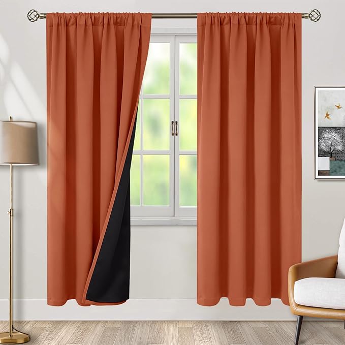 BGment Terracotta 100% Blackout Curtains for Bedroom, Fall Full Room Darkening Noise Reducing Living Room Curtains 72 Inch Length, Thermal Insulated Rod Pocket Window Drapes 2 Panels, 52 Inch Wide