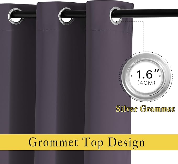 NICETOWN Bedroom Blackout Curtains and Drapes - Window Treatment Thermal Insulated Solid Grommet Blackout Draperies for Bedroom (Set of 2 Panels, 52 by 54 Inch, Greyish Purple)