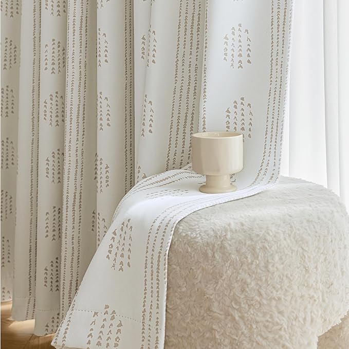 100% Boho Blackout Curtains 90 Inches Long for Bedroom, Taupe on Beige Patterned Bohemian Curtains for Living Room, Geometric Striped Thermal Insulated Window Drapes Gromment Top 2 Panels