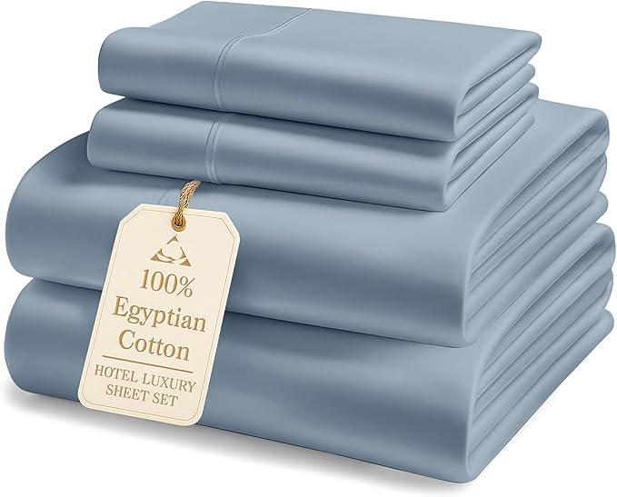 LANE LINEN Ultra Soft California King Sheets Set - 1000 Thread Count, 100% Egyptian Cotton Fully Elasticized with French Seam on Fitted Hotel Like Thick Luxury Cal King Bed Sheets- French Blue