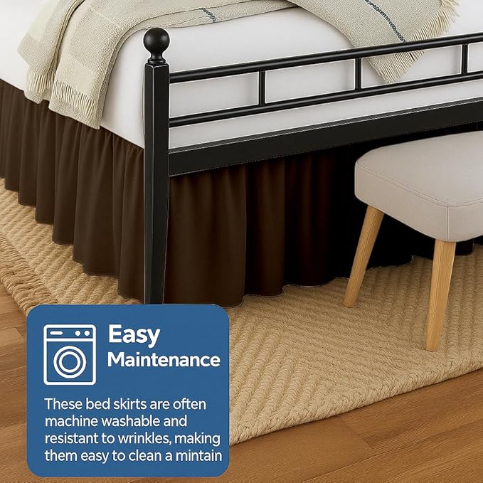Ruffled Bed Skirt Split Corners with Platform, Tailored Fit Hotel Quality Wrinkle Free Ultra-Soft Microfiber Dust Ruffle, Upto 10 Inch Drop, Full, Chocolate