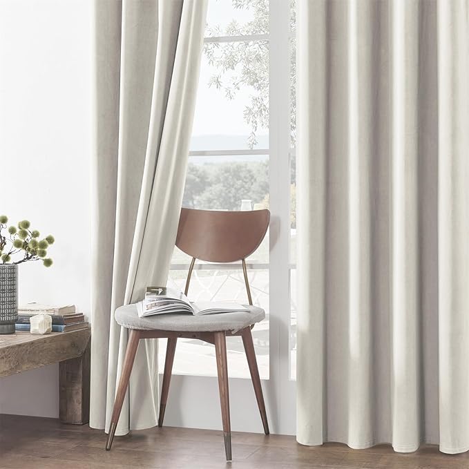 Joydeco White 100% Blackout Curtains 108 Inch 2 Panels, Luxury Thermal White Velvet Curtains for Bedroom Living Room, Soundproof Blackout Window Drapes, Rod Pocket & Back Tab (52W x 108L)