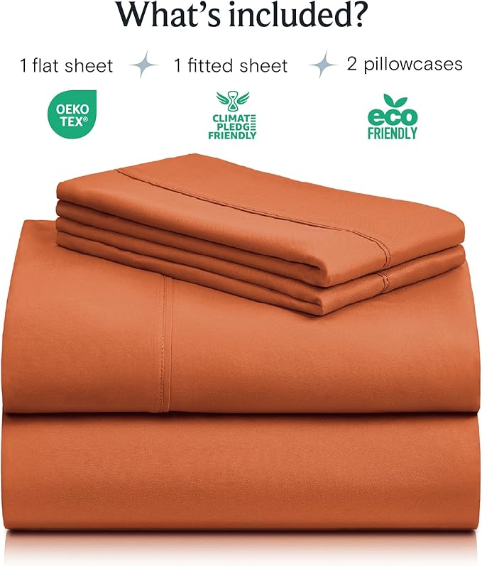 LuxClub 4 PC King Sheet Set, Deep Pockets Wrinkle Free Cooling Bed Sheets Hotel Bedding for Women, Men, Includes 1 Fitted Sheet, 1 Flat Sheet and 2 Pillowcases-Silky Soft Autumn Orange