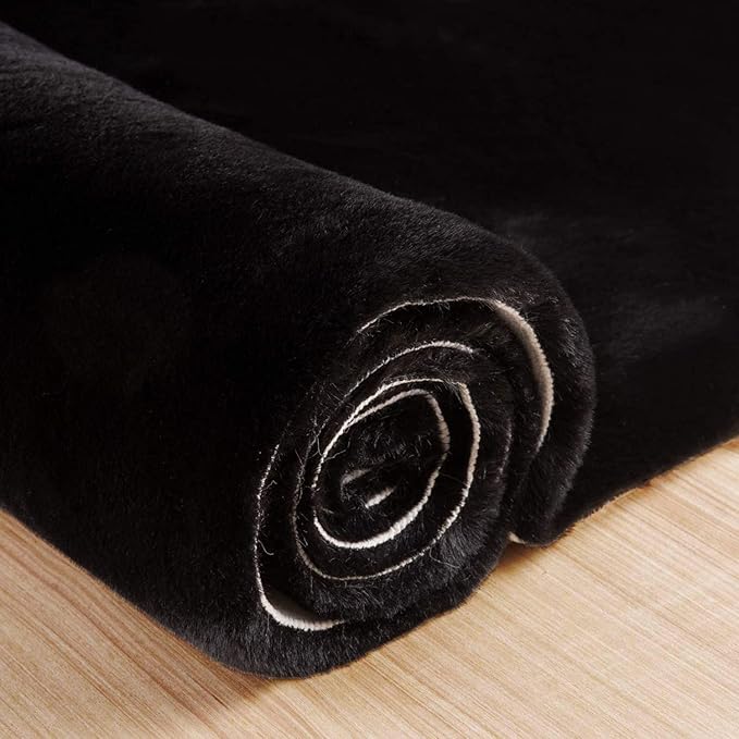 Black Fluffy Rug 5x8 Area Rugs for Bedroom Fuzzy Bunny Washable Fur Rugs for Living Room Teen Room Nursery Rectangle Rug