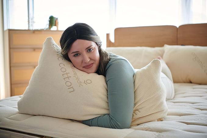 Naturepedic Organic Latex Pillow - Standard Bed Pillow with Soft Comfort - Luxury Pillow with Adjustable Fill for Comfortable Sleeping, Back Support and Neck Pain Relief