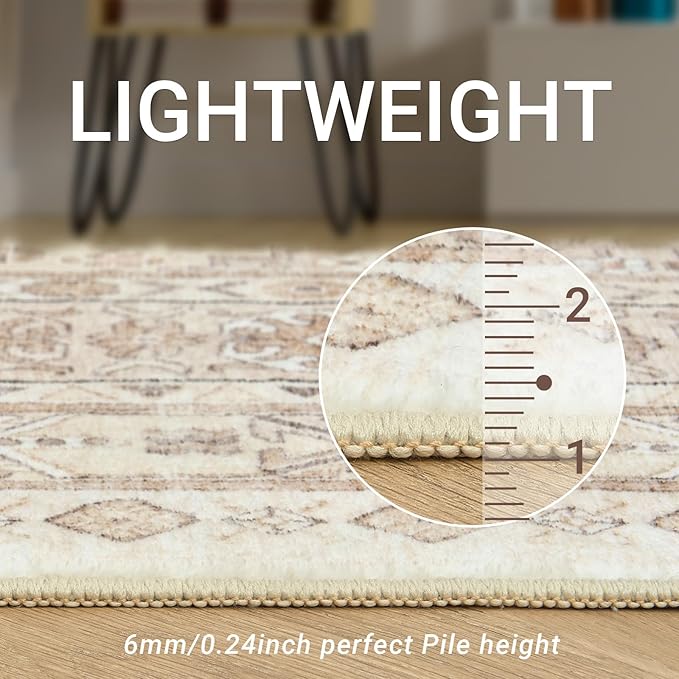 zesthome 12x15 Area Rugs, Large Washable Rug, Ultra-Thin Stain Resistant Rugs for Living Room, Bedroom, Non-Slip Backing Home Decor Area Rug (Cream/Beige,12'x15')