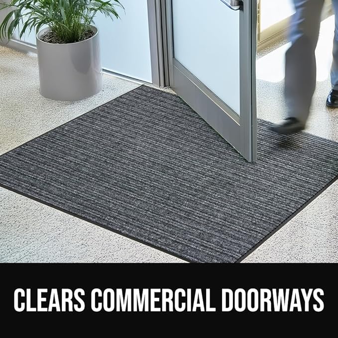 GORILLA GRIP Waterproof Traffic Guard Door Mat, 59x24, Heavy Duty Entryway Mats, Strong Rubber Back Commercial Rugs for Office Hallway, Garage Floor and Home, Low Profile Carpet Runner, Light Gray