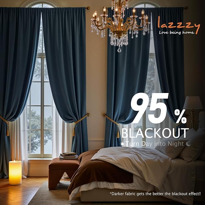 Lazzzy Velvet Blackout Curtains Thermal Insulated Room Window Drapes Super Soft Luxury Curtains for Living Room Bedroom Rod Pocket 2 Panels, Dark Slate, 42" W x 108" L