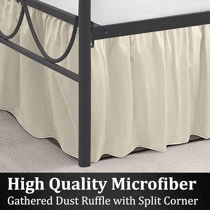 SKY BEDDINGS - Twin Size Ruffled Bed Skirt with Split Corners - 18 Inch Drop Dust Ruffle Bed Skirt with Platform Three Sided Coverage - 100% Microfiber, Ivory
