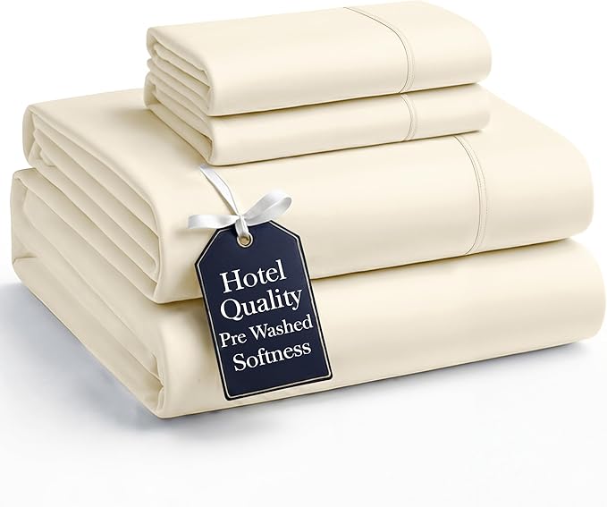 Casa Platino King Size Bed Sheets – 4 Piece Set, Pre-Washed Ultra Soft Fabric, Cozy Fit, Fade Resistant, Deep Pocket King Sheet Set, Microfiber Sheets with Enhanced Comfort & Long-Lasting Feel - Ivory